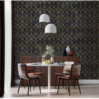 Art deco dark wallpaper, black gold non metallic pattern