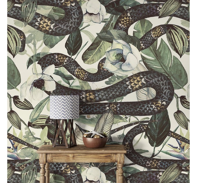 Botanical snake wallpaper | Jungle floral design