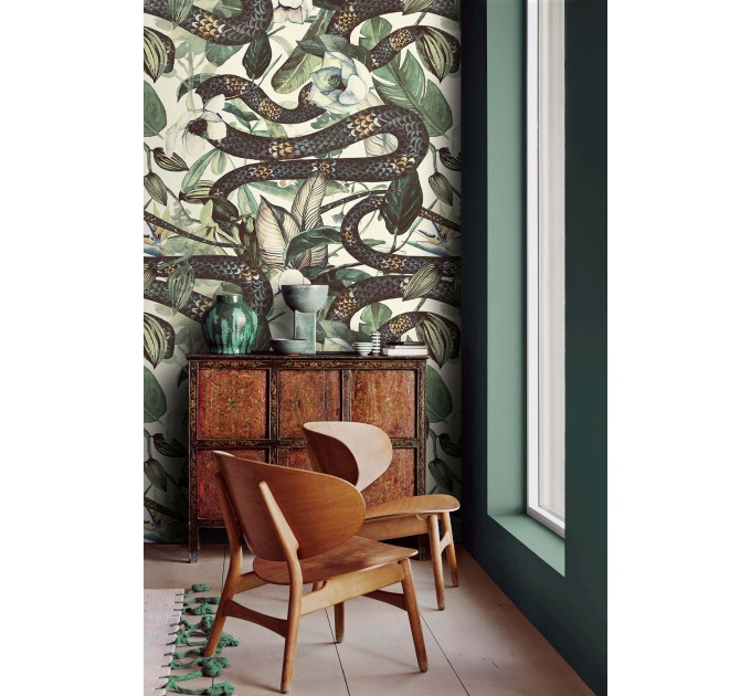 Botanical snake wallpaper | Jungle floral design