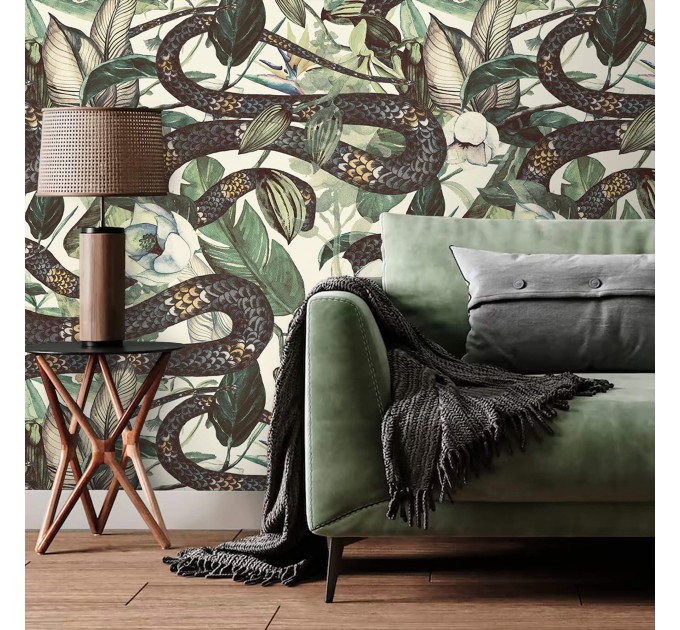 Botanical snake wallpaper | Jungle floral design