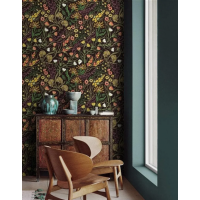 Dark botanical wallpaper, moody leaves pattern