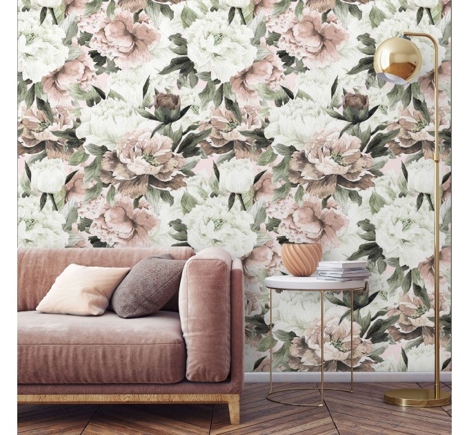 Peonies flowers wallpaper Floral wall covering