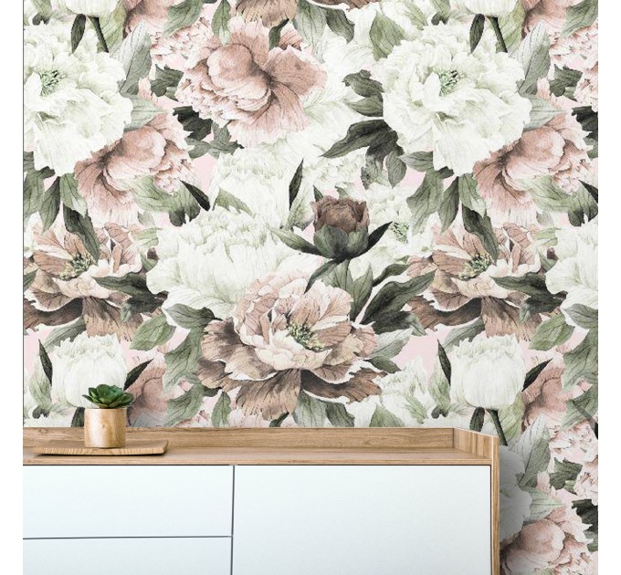 Peonies flowers wallpaper Floral wall covering