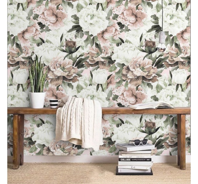 Peonies flowers wallpaper Floral wall covering