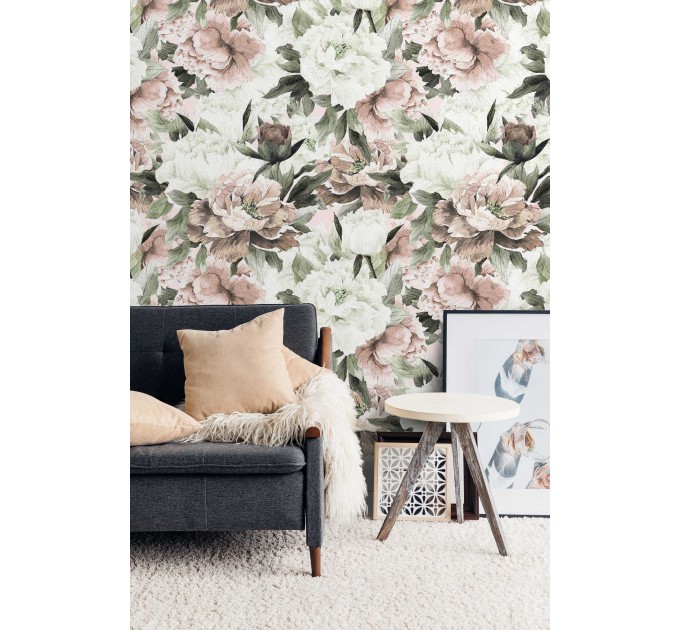Peonies flowers wallpaper Floral wall covering