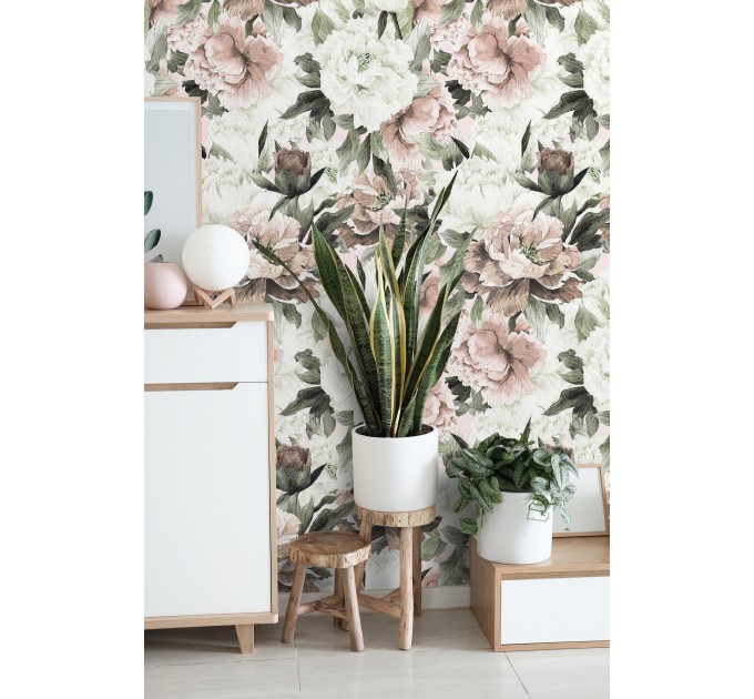 Peonies flowers wallpaper Floral wall covering