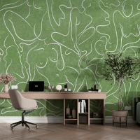 Green abstract nude line art – Modern minimalist wallpaper