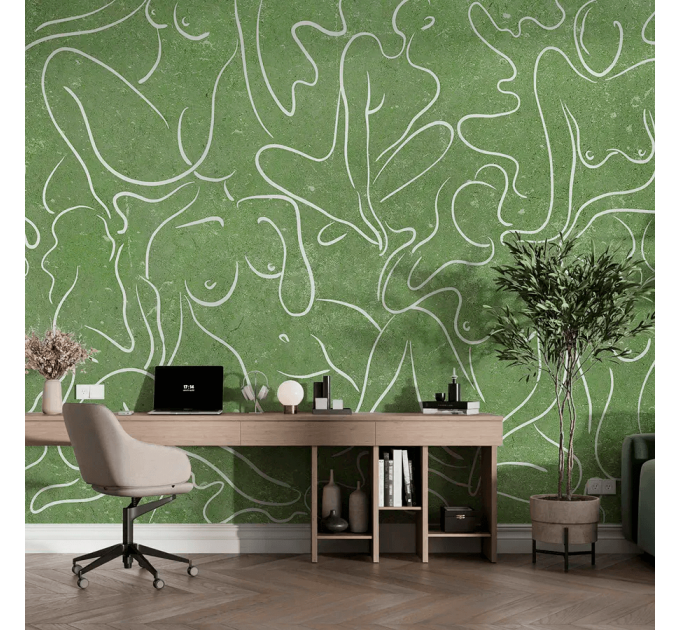 Green abstract nude line art – Modern minimalist wallpaper