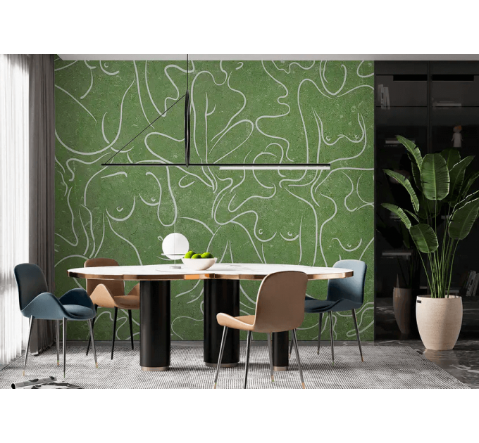 Green abstract nude line art – Modern minimalist wallpaper