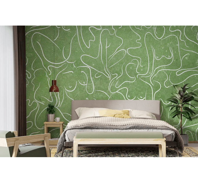 Green abstract nude line art – Modern minimalist wallpaper