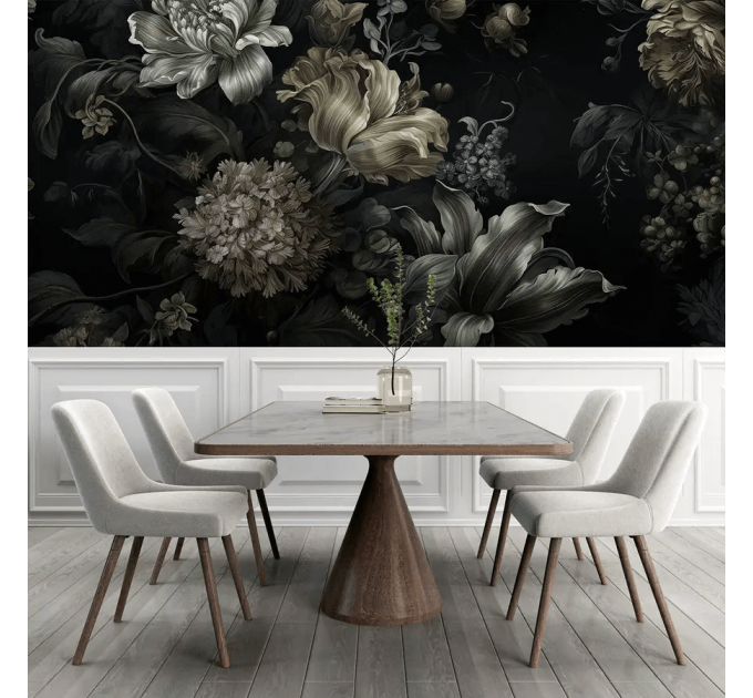Moody Dark Floral Wallpaper Mural – Dramatic Wall Art