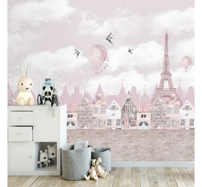 Girls room wall mural Paris Eiffel tower