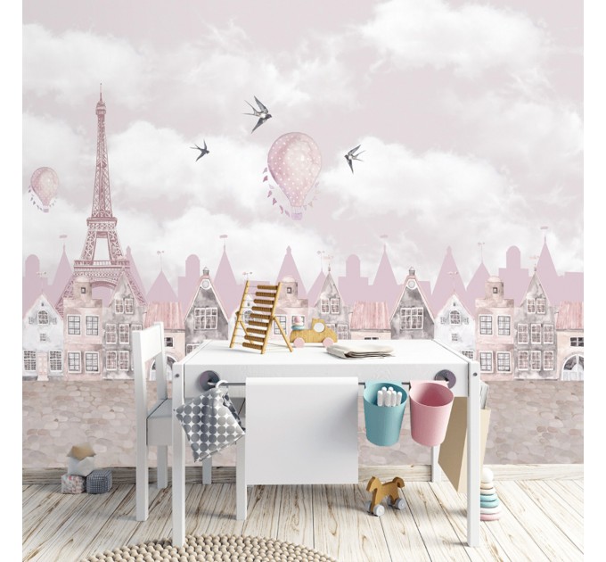Girls room wall mural Paris Eiffel tower