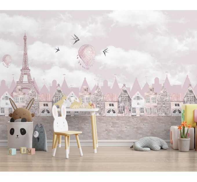 Girls room wall mural Paris Eiffel tower