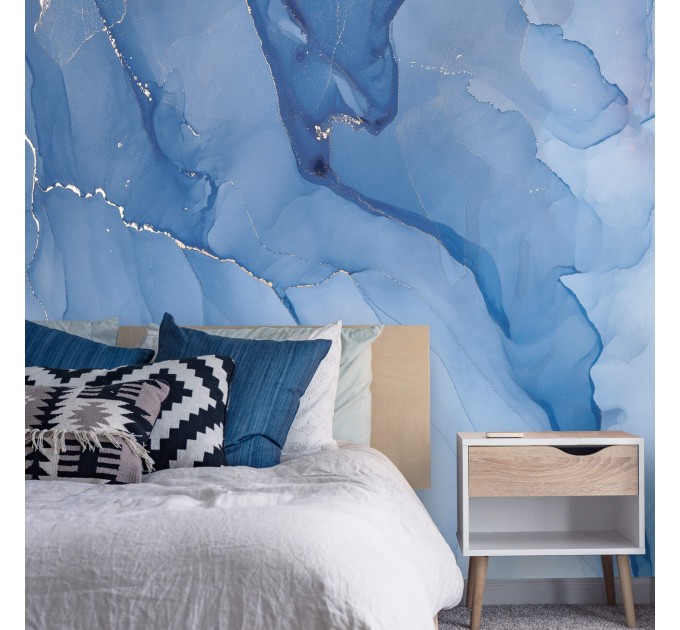 Abstract blue fluid art wallpaper mural