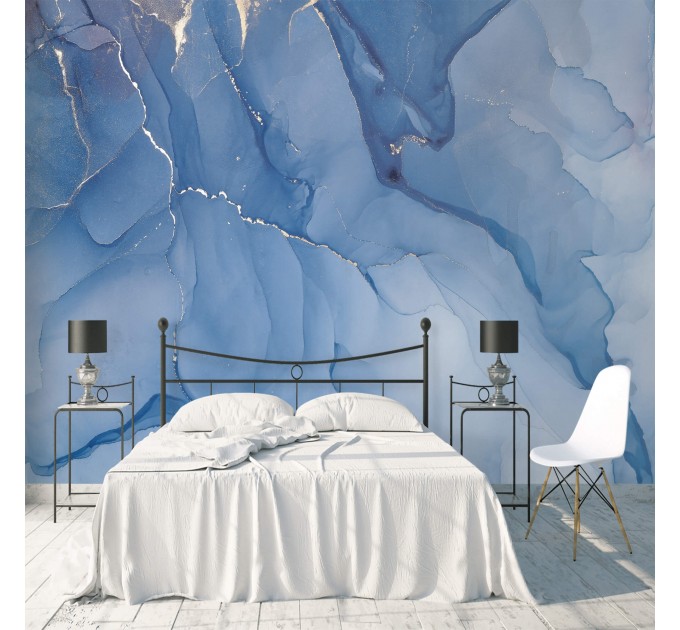 Abstract blue fluid art wallpaper mural