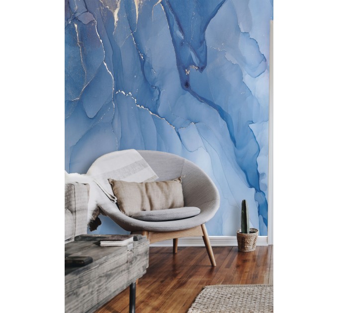 Abstract blue fluid art wallpaper mural