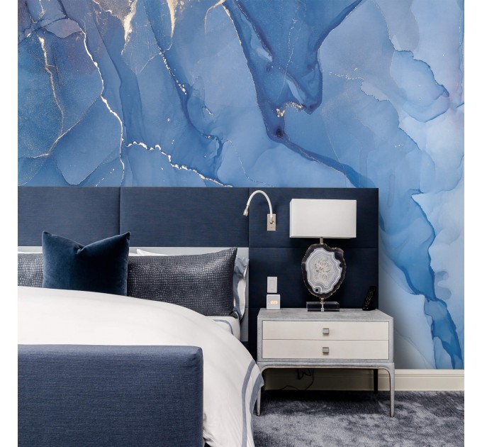Abstract blue fluid art wallpaper mural