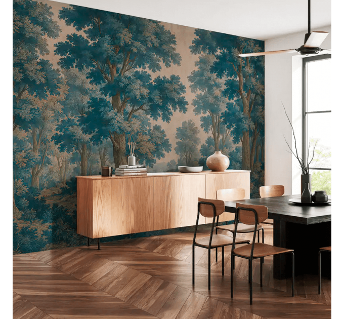Vintage forest wallpaper | Scenic moody wall mural