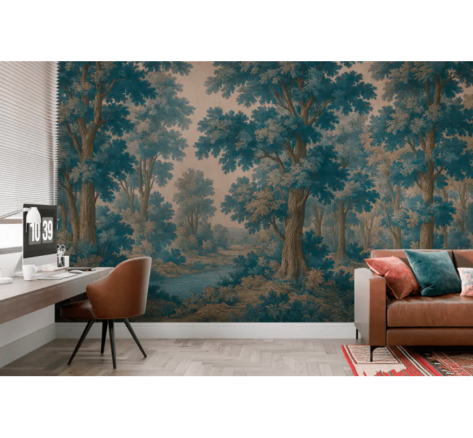 Vintage forest wallpaper | Scenic moody wall mural