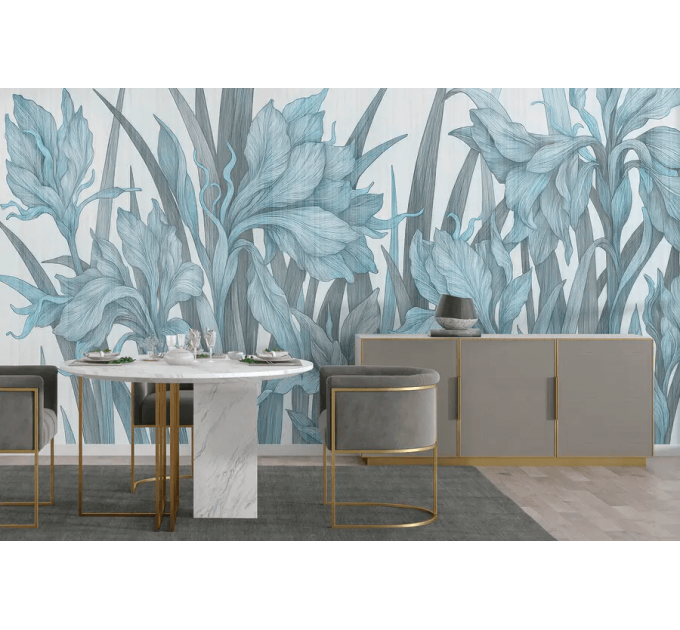 Botanical wallpaper mural with oversized floral design