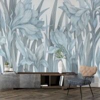 Botanical wallpaper mural with oversized floral design