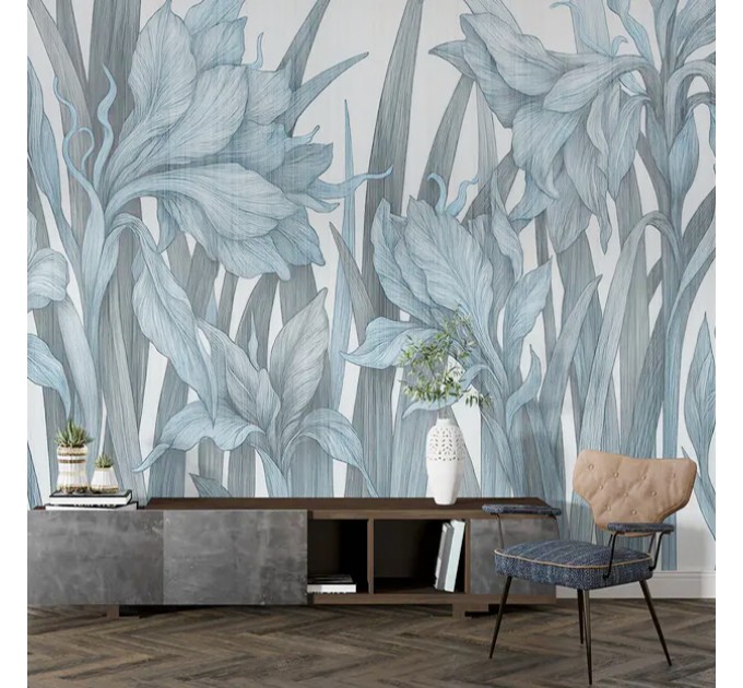 Botanical wallpaper mural with oversized floral design