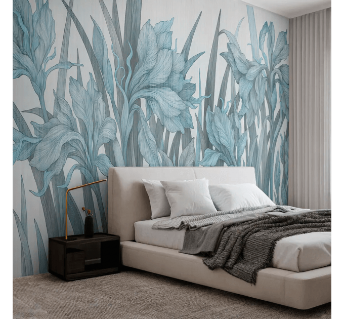 Botanical wallpaper mural with oversized floral design