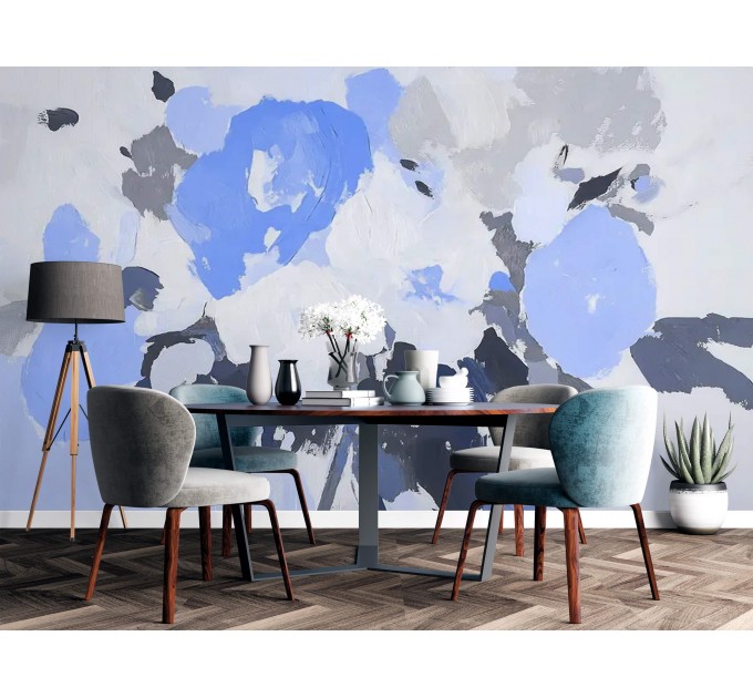 Abstract blue floral wall mural – Modern art wallpaper