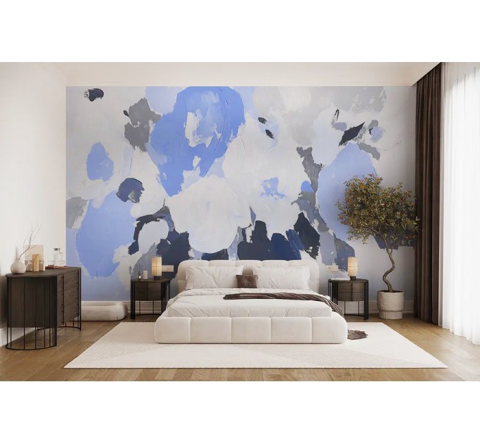 Abstract blue floral wall mural – Modern art wallpaper