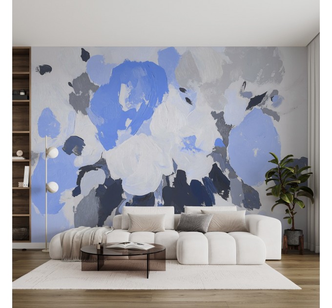 Abstract blue floral wall mural – Modern art wallpaper