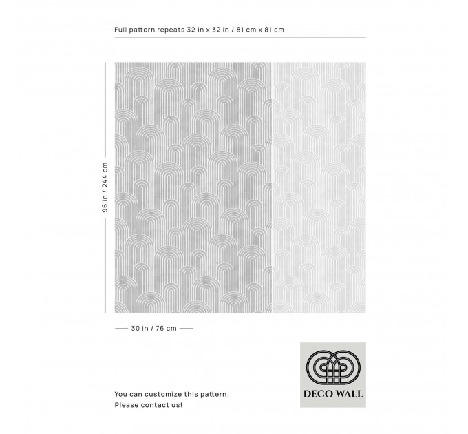Gray Art Deco arch wallpaper peel and stick geometric wall mural
