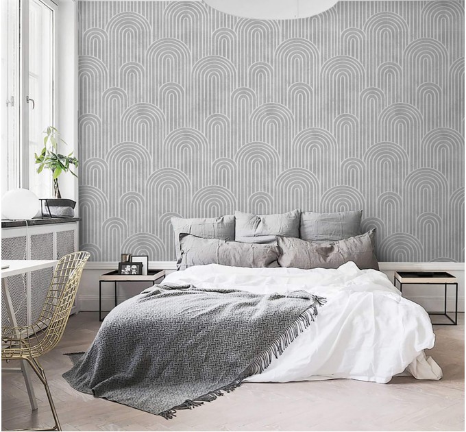 Gray Art Deco arch wallpaper peel and stick geometric wall mural