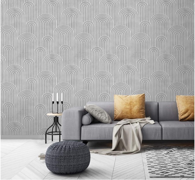 Gray Art Deco arch wallpaper peel and stick geometric wall mural