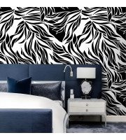 Abstract leaves wallpaper, Black white accent wall covering Abstract leaves wallpaper, Black white accent wall covering
