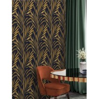 Black and gold non-metallic palm leaves wallpaper