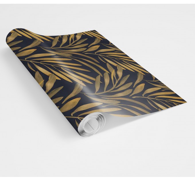 Black and gold non-metallic palm leaves wallpaper