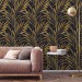 Black and gold non-metallic palm leaves wallpaper