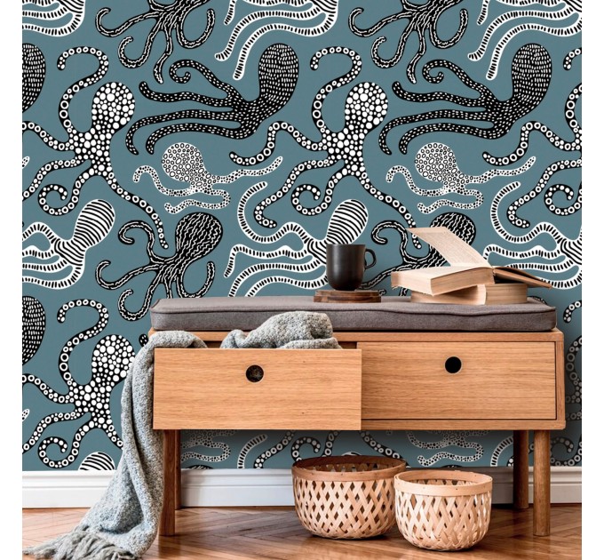 Nautical wallpaper fish Peel and stick removable accent wallpaper