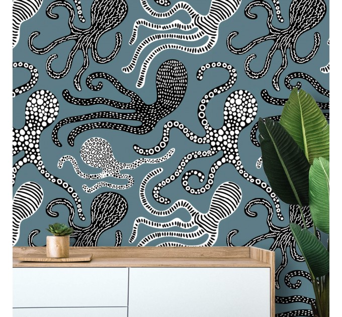 Nautical wallpaper fish Peel and stick removable accent wallpaper