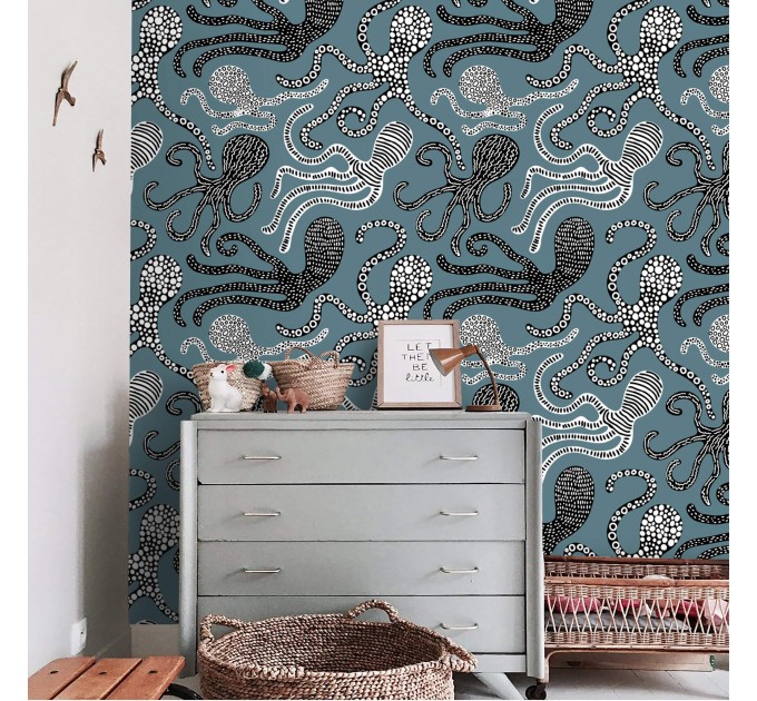 Nautical wallpaper fish Peel and stick removable accent wallpaper