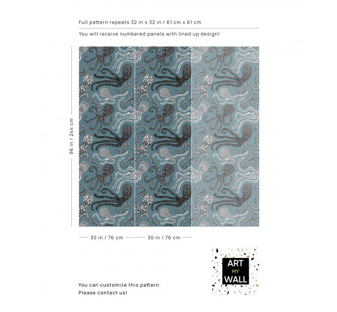 Nautical wallpaper fish Peel and stick removable accent wallpaper