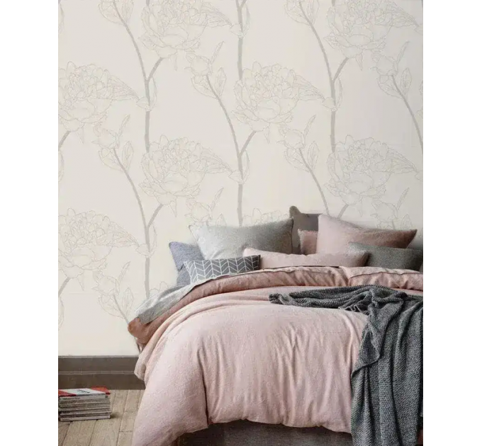 Neutral floral line wallpaper peel and stick or non-woven minimalist wall mural