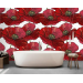 Red poppy floral wallpaper peel and stick or non-woven wall mural