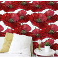 Red poppy floral wallpaper peel and stick or non-woven wall mural