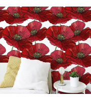 Red poppy floral wallpaper peel and stick or non-woven wall mural Red poppy floral wallpaper peel and stick or non-woven wall mural