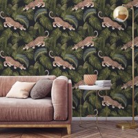 Wild jaguars among palm leaves wallpaper