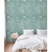 Vintage style blue wallpaper birds and blooming branches