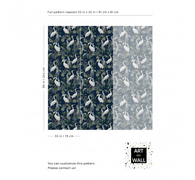Elegant crane wallpaper – Botanical wall covering in blue