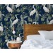 Elegant crane wallpaper – Botanical wall covering in blue
